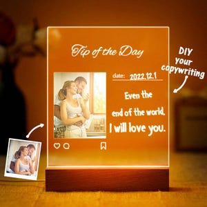 Impresión fotográfica personalizada, escritura de palabras de amor, luz LED de noche acrílica, regalos para pareja, personalizable, aniversario de esposa, placa de decoración de habitación acrílica