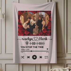 Personalized scannable music with Photo  Couple Snuggle Blanket gift for wife Custom Blanket Album Cover Family Photo memories Throw