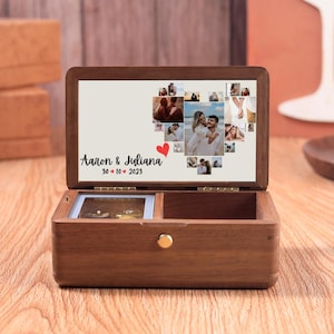 Personalized Photo Wooden Music Box Creative Jewelry Gift Box Customized Retro Jewelry Box for Husband Wife, Christmas Gift for Grandkids