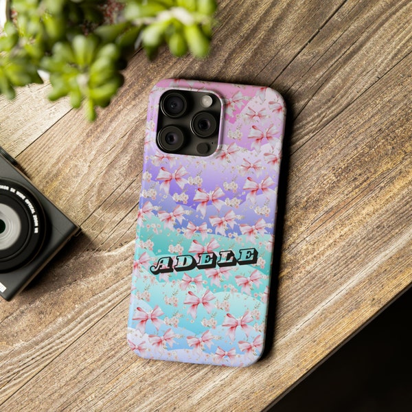Regalo de arco lindo degradado personalizado para su linda coqueta floral arco iPhone caso coqueta estética arco floral teléfono caso para iPhone