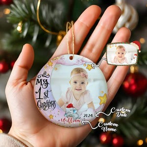 Benutzerdefinierte Baby Foto Ornament Personalisierte Name süße Elefant Ornament Weihnachtsgeschenk für Kind