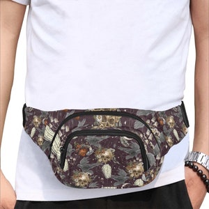 Riñonera unisex con diseño de cuervo botánico de Halloween, con bolsillo frontal, con diseño de calavera, bandolera con cuervos, bolsa para teléfono Whimsigoth Crows