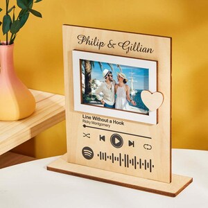 Custom Scannable Song Plaque: Personalized Photo Wood Frame Night Light