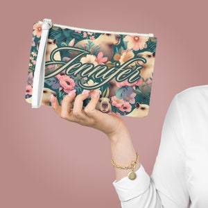 Custom Name Boho Floral Capybara Clutch Bag veterinarian gift Personalized Cute Zookeeper makeup Bag For Bestfriend milestone birthday Gift