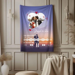 Personalized photo collage Blanket with scannable music gift for Engaged couple Customized memories throw gift for newlyweds couples Name