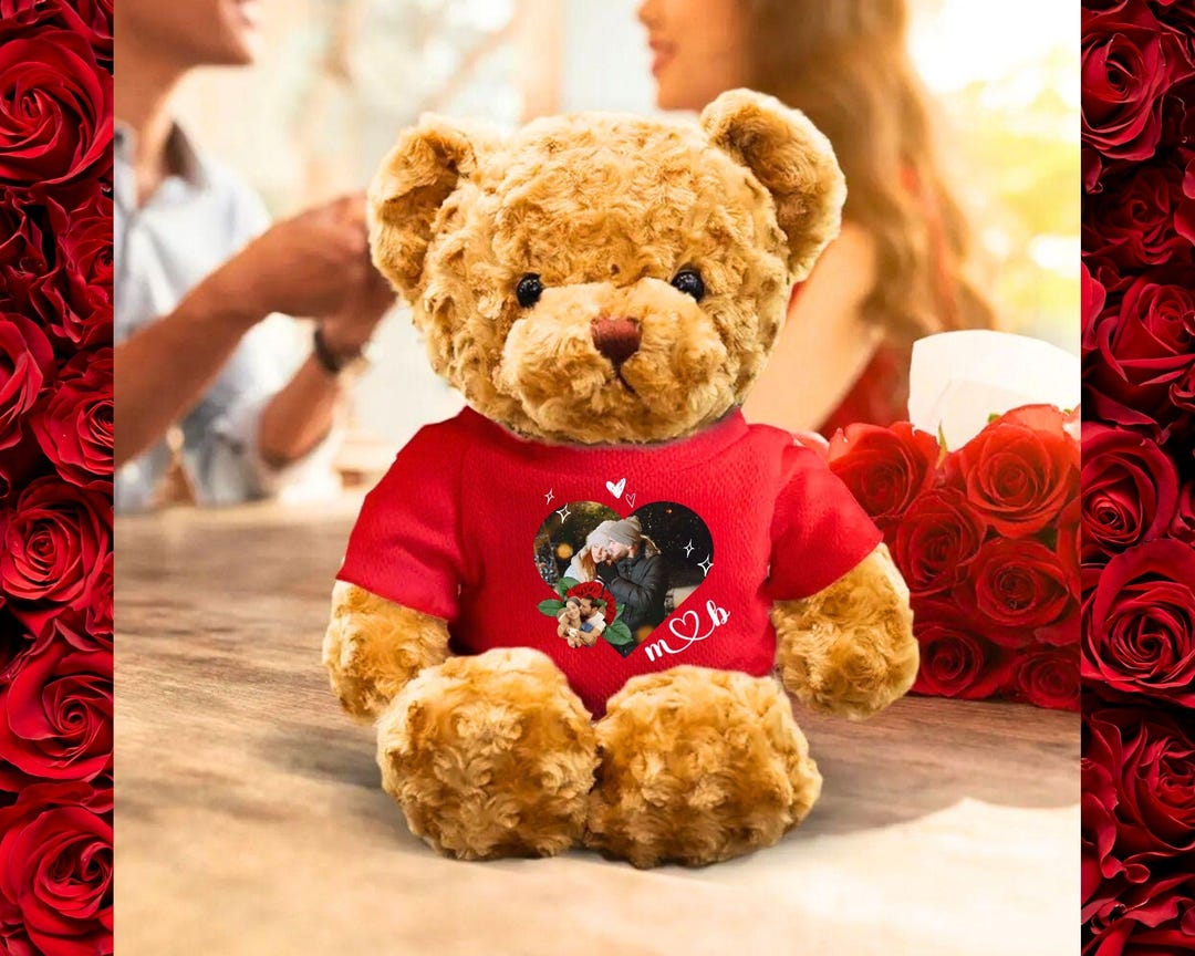 Personalized Teddy Bear With Photo And Custom Text On Heart