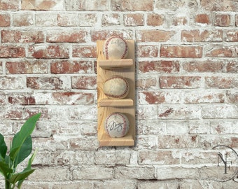 FREE SHIPPING | Handmade Vertical Wood Baseball Display | Wall Mounted | 1-6 Balls | 8 Finishes | Father's Day Gift
