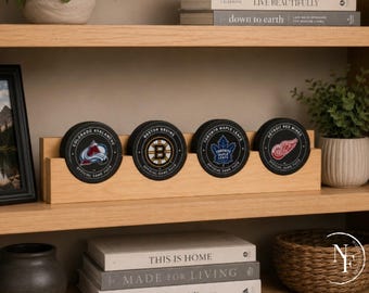 FREE SHIPPING | Handmade Wood Hockey Puck Display | Countertop | 1-6 Pucks | 8 Finishes | Father's Day Gift