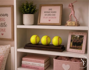 FREE SHIPPING | Handmade Wood Countertop Softball Display | 2-5 Balls | 8 Finishes | Coaches Gift | End of Season Gift