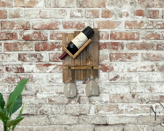 Wall Mounted Wine Holder with Glasses,  Wine Holder, Wine Glasses, Wood, Home Decor, Kitchen Decor, Wall Decor, Gift