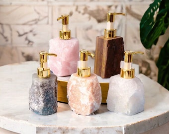 Natural crystals soap dispensers, crystal decor,raw crystal soap pump, Rose quartz soap dispensers,Luxury crystal bathroom accessories,gifts