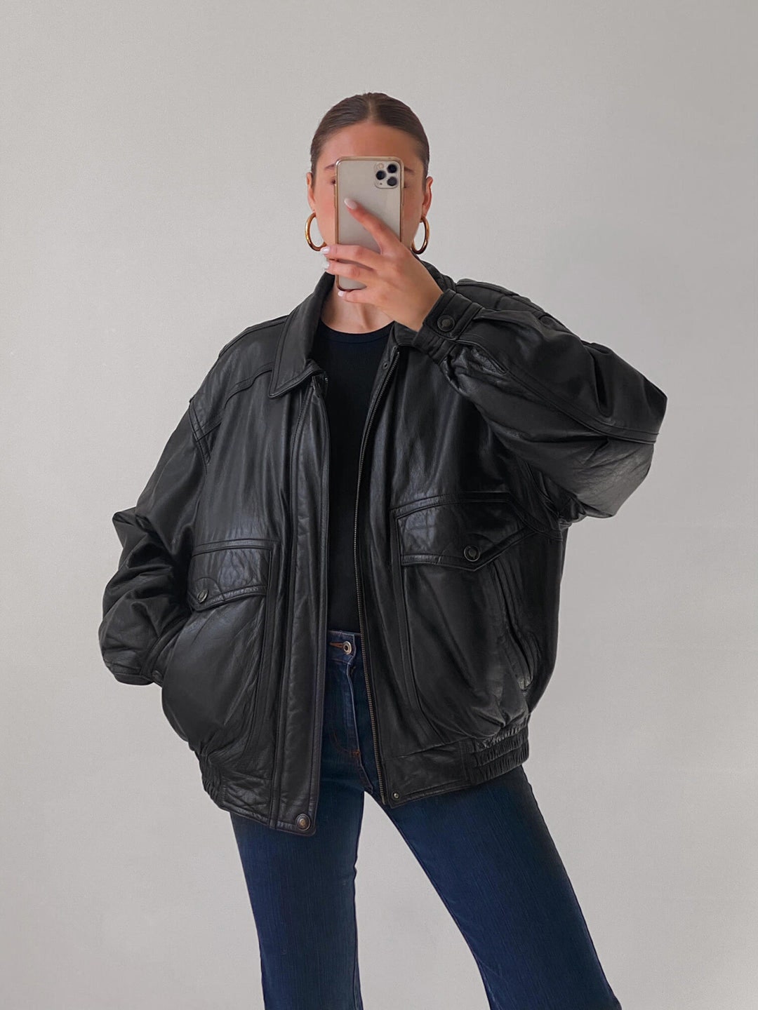 Women Handmade Black Oversize Bomber Lambskin Soft Real Leather Jacket ...