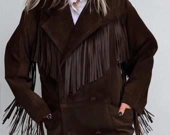 Ladies Vintage Fringe Leather Jacket, Black Suede Leather Jacket, Ladies Suede jacket, Fringe Jacket, ladies oversized Suede leather jacket