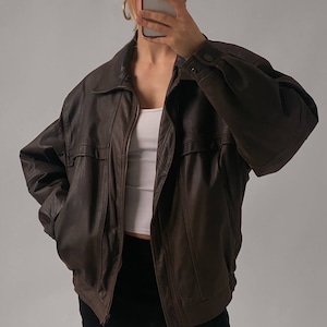 90's Womens Vintage Oversized Straight Jacket, Women Handmade Oversize Bomber Lambskin Soft Real Leather Jacket, Oversize Leather Jacket image 3