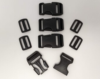 4-Pack Duraflex Stealth 1" Buckles for Webbing Straps Made in USA Military Spec. Plastic Clips with slides