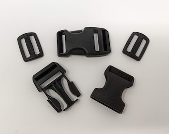 Duraflex Stealth 1" Buckles for Webbing Straps Made in USA Military Spec. Plastic Clips with slides 2pk 4pk 10pk