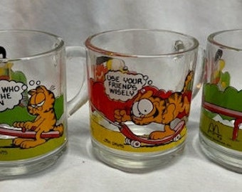 Vintage Comic Garfield Mc Donald Odie Mugs 1978-1980 - Lot of 3 Glasses