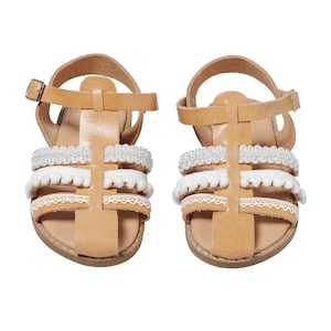 Handmade Kids Leather Sandals Soft Sole White