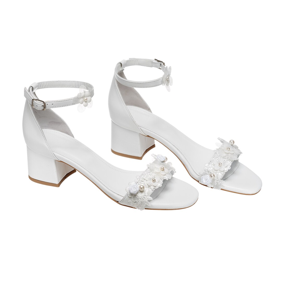 Small Heel Wedding Shoes White - Etsy