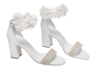 White Block Heel Shoes for wedding
