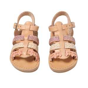 Handmade Girls Leather Sandals Salmon
