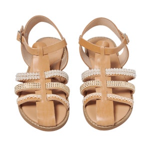 Handmade Kids Leather Sandals Rhinestones