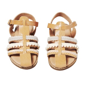 Handmade Kids Leather Sandals Soft Sole Ivory
