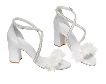 White Block Heels Wedding Shoes