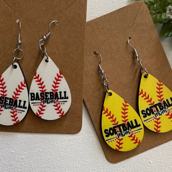 Baseball Mom or Softball Mom Earrings , Handmade Baseball 1.5" Teardrops , Softball Earrings , Baseball Mom gift  , Baseball Earrings