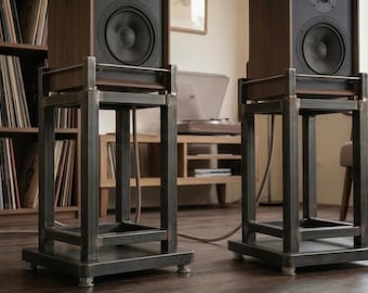 Industrial Steel Speaker Stands (Pair) - Heavy Duty Audiophile Stands, Raw Steel with Visible Welds, Custom Loft Style - 50cm Height