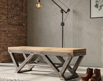 Industrial Handmade Oak Bench - Raw Steel & Solid Wood - Loft Style 100 cm
