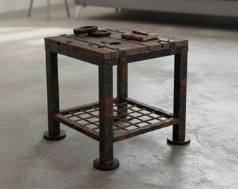 Industrial Reclaimed Wood Bench – Small Metal Entryway Stool, Rustic Heavy Duty Footstool, Loft Style Bed End Bench, Minimalist Furniture