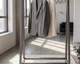 Industrial Steel Clothing Rack A-Frame, Minimalist Wardrobe Stand, Hand-Welded 40x40mm Profile, Raw Steel Finish, Fully Assembled