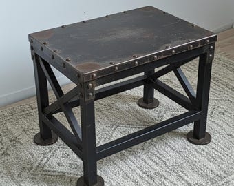 Industrial Metal Side Table, Riveted Steampunk Nightstand, Loft Decor