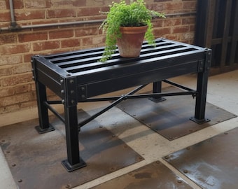 Handcrafted Industrial Metal Bench – Raw Steel Entryway Stool, Brutalist Heavy Duty Footstool, Minimalist Plant Stand, Loft Style Furniture