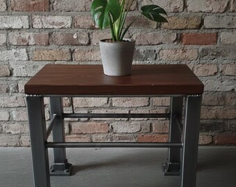 Small Industrial Side Table, Metal and Wood Accent Table