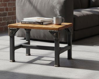 Industrial Coffee Table with Heavy Duty Metal Legs - Rustic Reclaimed Wood Side Table - Modern Loft Furniture - Handmade End Table