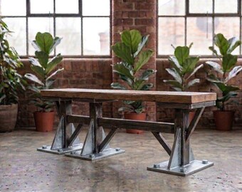 Solid Oak Industrial Bench 35mm – Heavy Duty Steel Frame 50x50mm–Handcrafted Loft Style Seating with Exposed Welds–Minimalist Entryway Bench