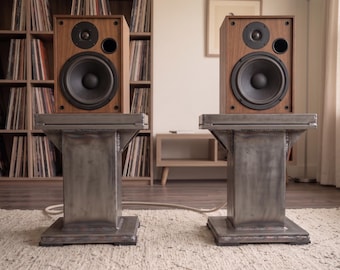 Brutalist 120mm Steel Speaker Stands - "The Monolith Sentinel" - Heavy Duty Industrial Audio Pedestals with Safety Rail - Pair