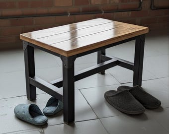 Industrial Coffee Table with Reclaimed Wood Top and Heavy Duty Steel Legs, Rustic Small Side Table, Handmade Entryway Bench, Loft Furniture