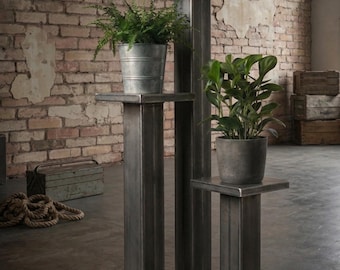 Industrial Plant Stand, Heavy Duty Steel Flower Pedestal, 80cm Loft Style Plant Holder,Handcrafted Metal Triple Tier Planter,Raw Steel Decor
