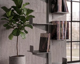 Tour de rangement artisanale pour disques vinyles de style industriel – Étagère à disques vinyles en acier brut