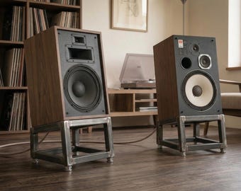 Heavy-Duty Industrial Steel Speaker Stands for Klipsch Heresy,JBL L100,Wharfedale Linton – Hand-Welded 30x30mm Steel–Custom Sizes–Raw Finish