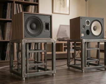 Industrial Steel Speaker Stands - "The Grid" Series - Raw Brutalist Audio Pedestals for Large Monitors (JBL, Klipsch, Yamaha) - Pair