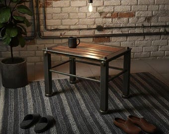 Small Industrial Metal Bench, Heavy Duty Loft Stool, Black Metal Side Table, Rustic Entryway Plant Stand, Modern Minimalist Footrest