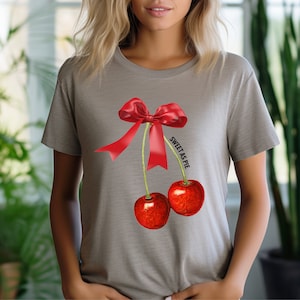 Retro Coquette Cherry Shirt Bow Shirt Bow Tshirt Cherry Shirt Coquette Shirt Coquette T Shirt Girly Shirt Bow Tee Shirt Coquette Clothing