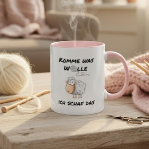 Komme was Wolle Ich Schaf das Tasse mit Schaf - Motivierendes Geschenk zum Stricken & Häkeln - Lustige Keramiktasse 330ml, Handarbeit Deko