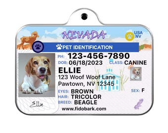 Nevada Driver License Dog Tag: Personalized Pet ID