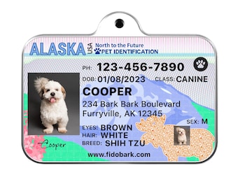 Alaska Pet ID Tag: Custom Dog Driver License
