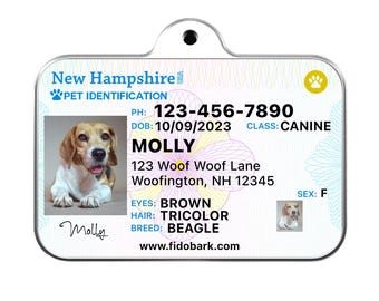 New Hampshire Driver License Dog Tag: Personalized Pet ID